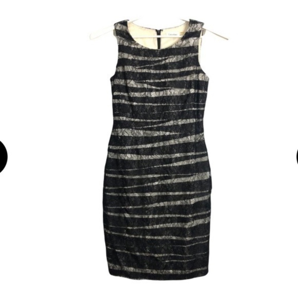 Calvin Klein Black and Cream Midi Dress
